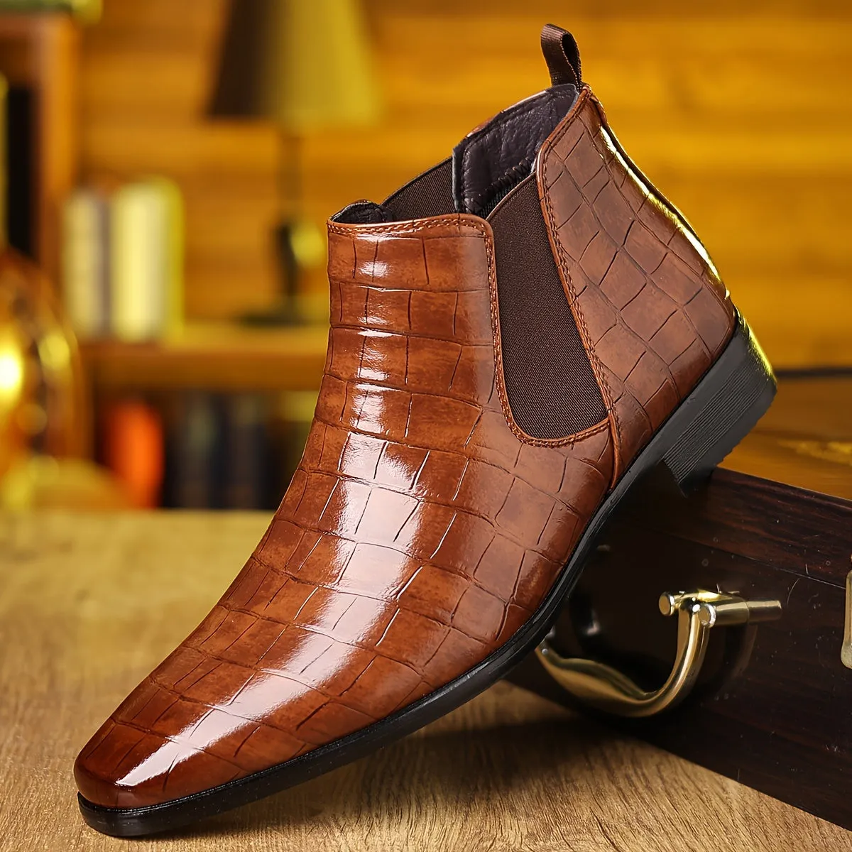 Plus Size Mens Plaid Ankle Chelsea Boots - Breathable, Lightweight, Shock-Resistant, Slip-Resistant, Wear-Resistant, Non-Slip, Pointed Toe, Casual Street Style Boots for Outdoor Hiking and All-Season Wear
