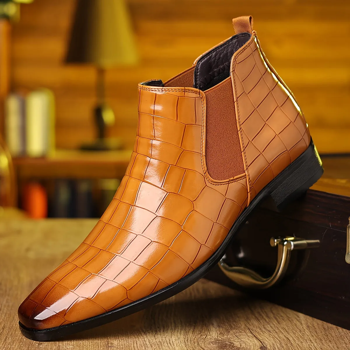 Plus Size Mens Plaid Ankle Chelsea Boots - Breathable, Lightweight, Shock-Resistant, Slip-Resistant, Wear-Resistant, Non-Slip, Pointed Toe, Casual Street Style Boots for Outdoor Hiking and All-Season Wear