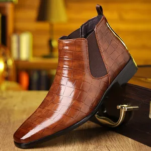 Plus Size Mens Plaid Ankle Chelsea Boots - Breathable, Lightweight, Shock-Resistant, Slip-Resistant, Wear-Resistant, Non-Slip, Pointed Toe, Casual Street Style Boots for Outdoor Hiking and All-Season Wear