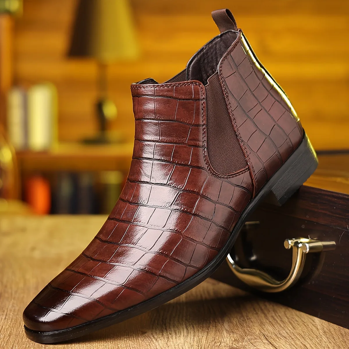 Plus Size Mens Plaid Ankle Chelsea Boots - Breathable, Lightweight, Shock-Resistant, Slip-Resistant, Wear-Resistant, Non-Slip, Pointed Toe, Casual Street Style Boots for Outdoor Hiking and All-Season Wear