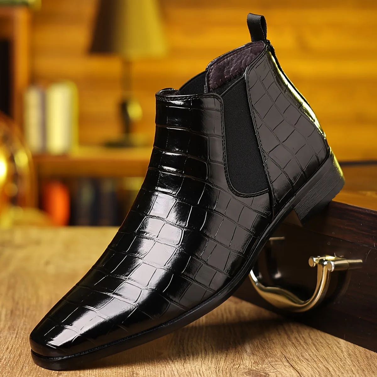 Plus Size Mens Plaid Ankle Chelsea Boots - Breathable, Lightweight, Shock-Resistant, Slip-Resistant, Wear-Resistant, Non-Slip, Pointed Toe, Casual Street Style Boots for Outdoor Hiking and All-Season Wear