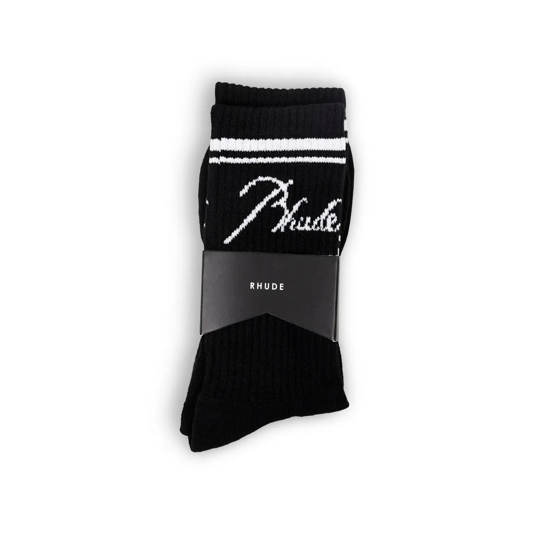 RHUDE SCRIPT LOGO SOCK BLACK/WHITE