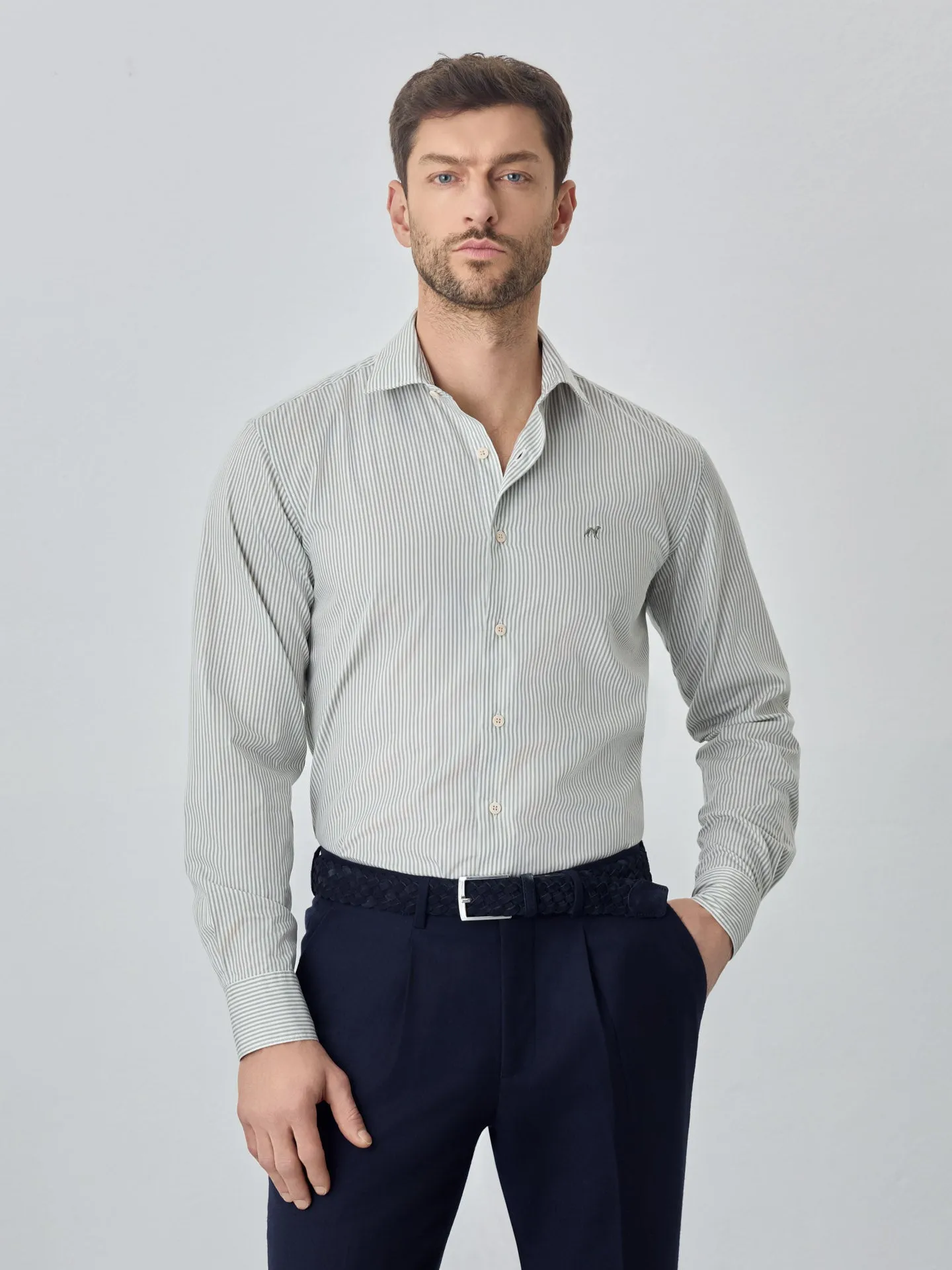 Slim fit sof satin striped shirt