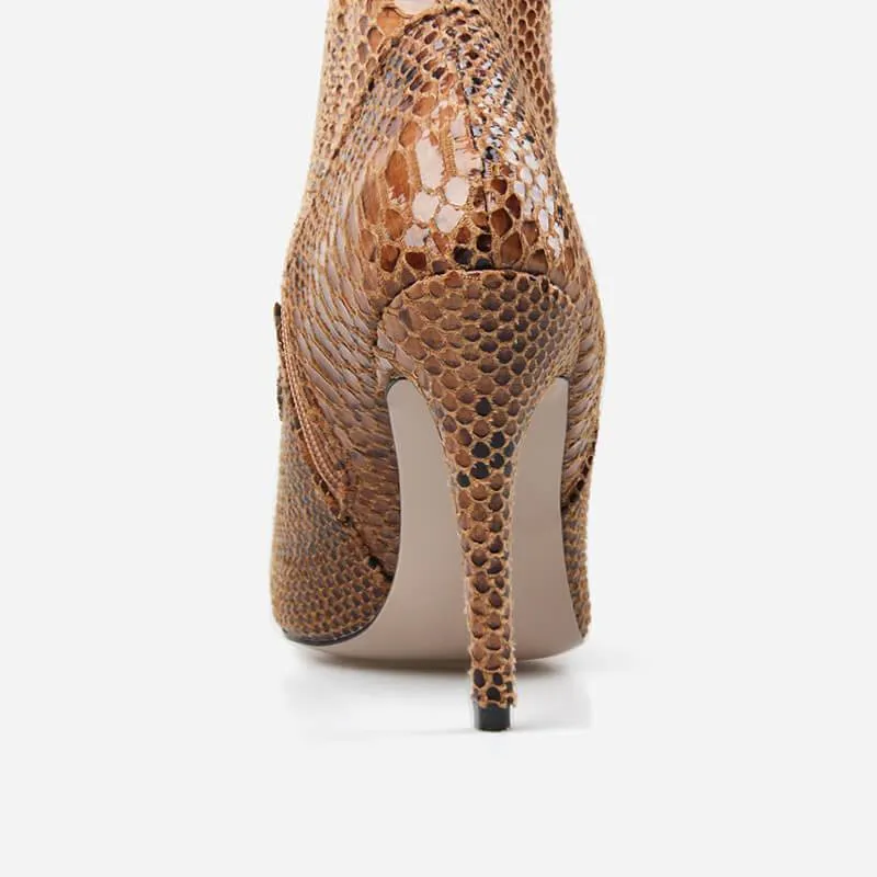 Snakeskin Leather Belt Thigh High Boots