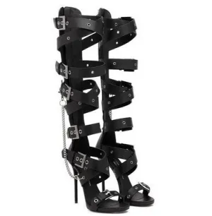 Solid Color Corns Buckle Chain High Top Boots Women's Sandals