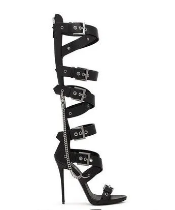 Solid Color Corns Buckle Chain High Top Boots Women's Sandals