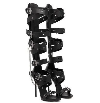 Solid Color Corns Buckle Chain High Top Boots Women's Sandals