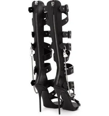 Solid Color Corns Buckle Chain High Top Boots Women's Sandals