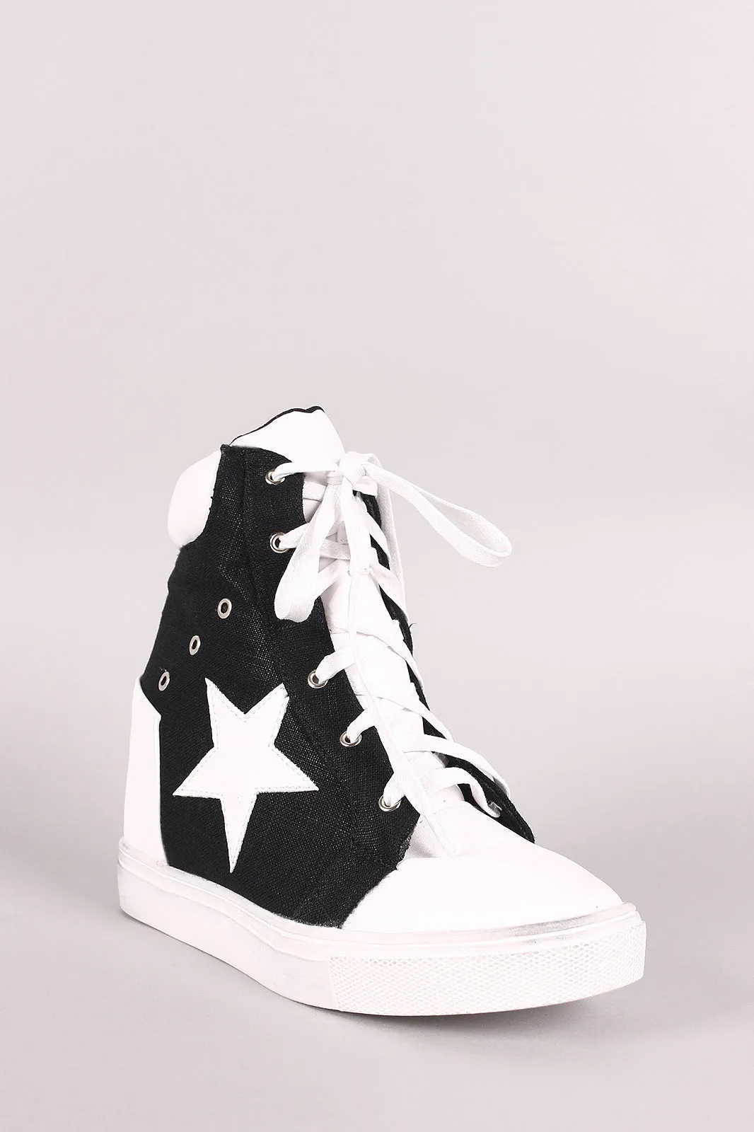 Star Accent Lace-Up High Top Wedge Sneaker