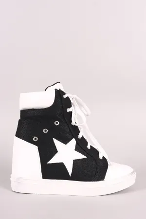 Star Accent Lace-Up High Top Wedge Sneaker