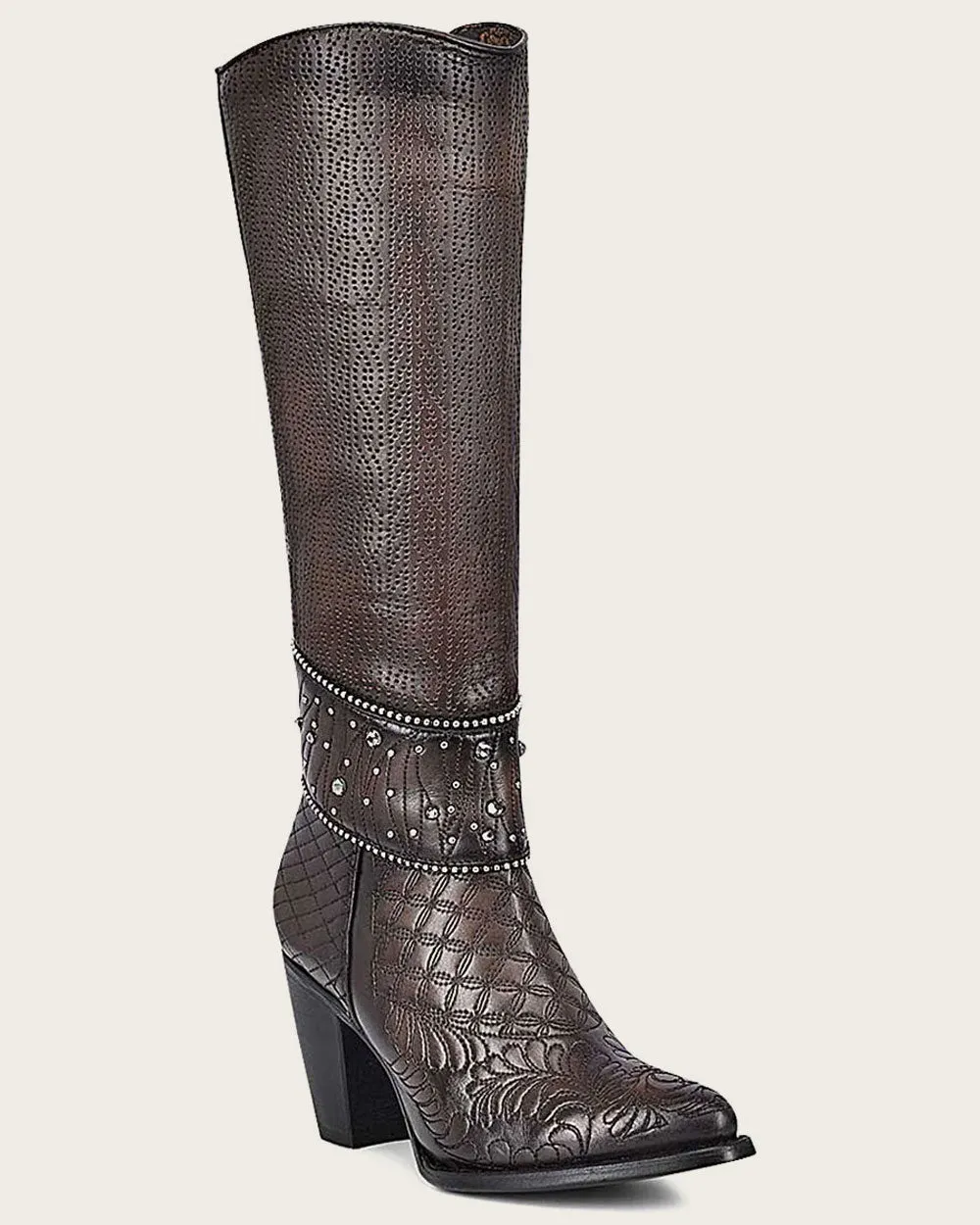 Tall brown boot with crystals