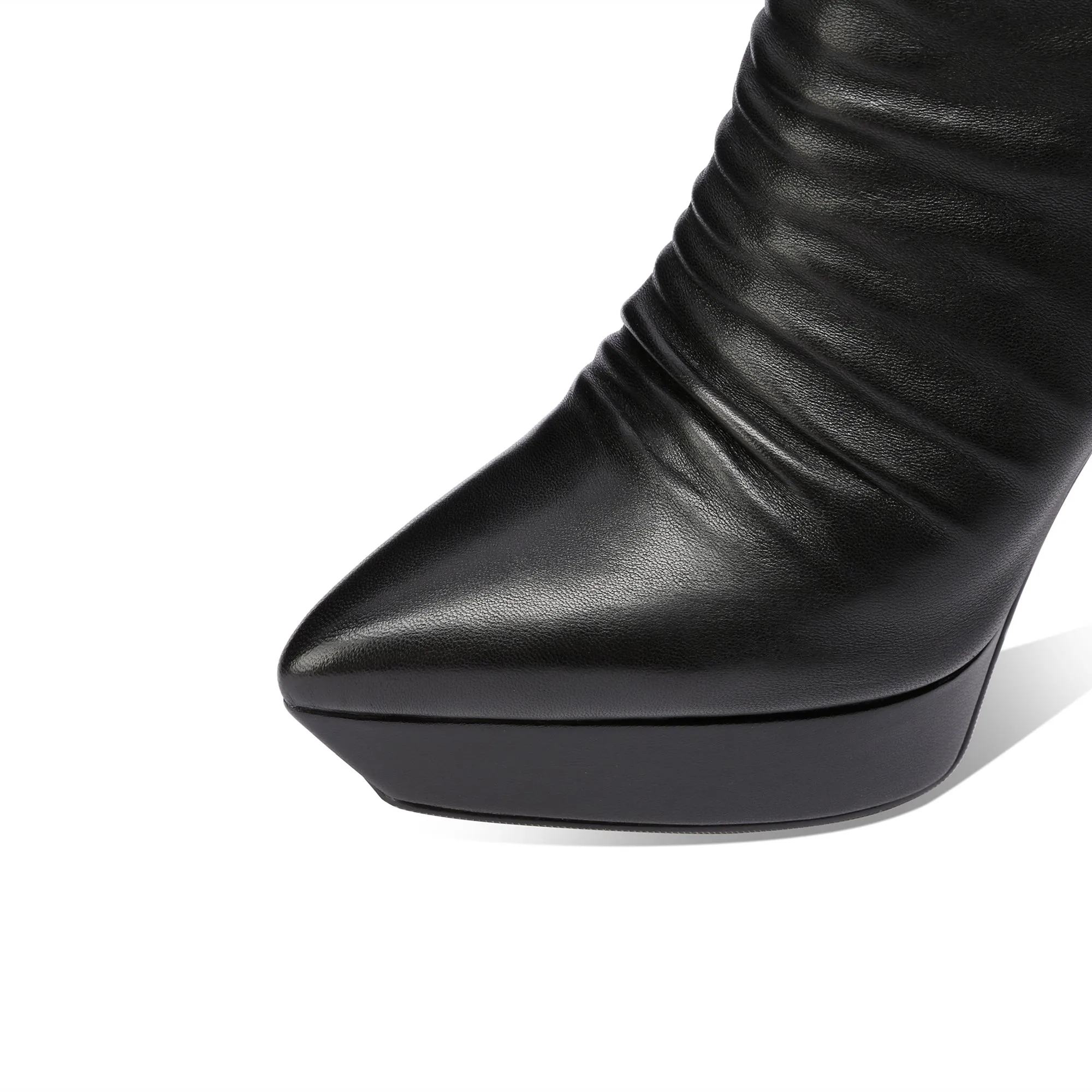 TinaCus Handmade Women's Genuime Leather Platform Plicated Side Zipper Pointed Toe High Stiletto Heel Ankle Boots