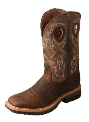 Twisted X Men's Lite Weight Taupe & Bomber Brown Square Toe Work Boots MLCW022