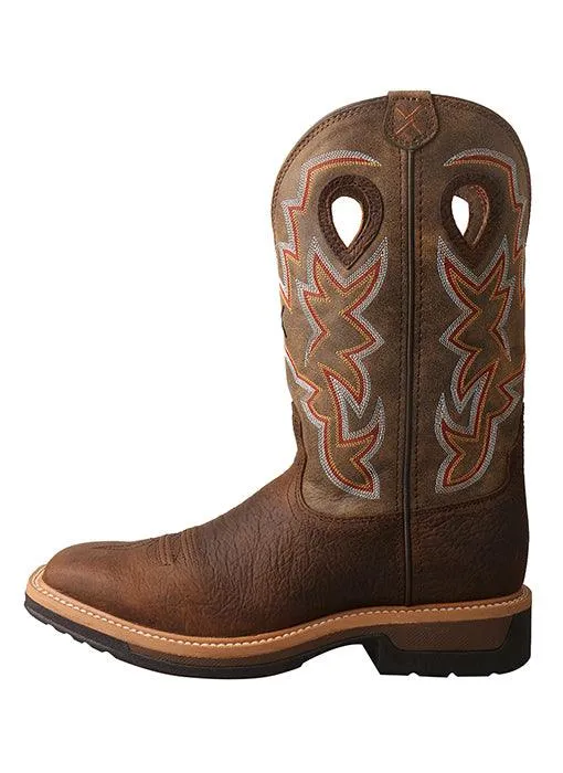 Twisted X Men's Lite Weight Taupe & Bomber Brown Square Toe Work Boots MLCW022