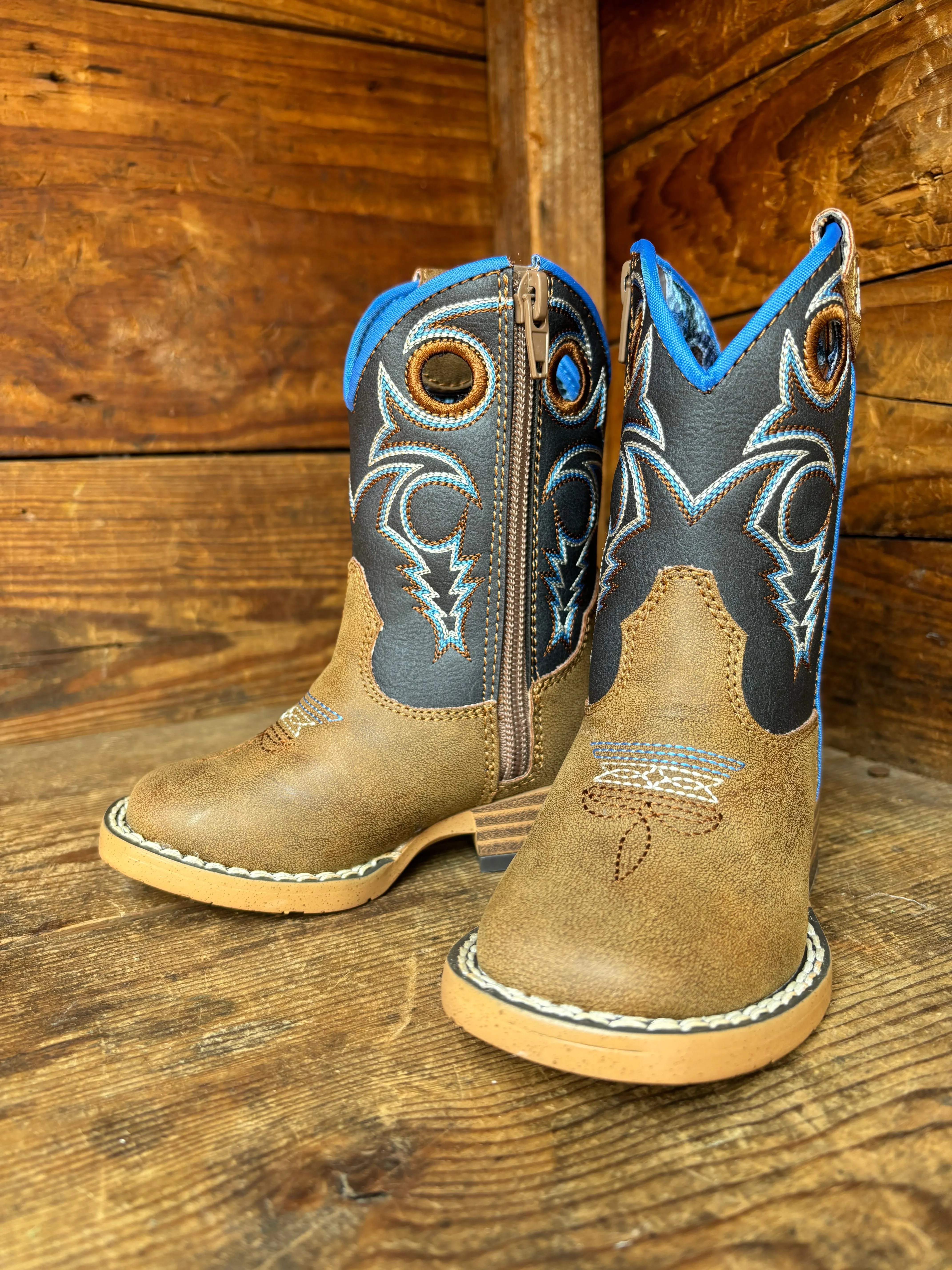 Twister Ben Navy & Brown Embroidered Toddler Cowboy Boots 443001202
