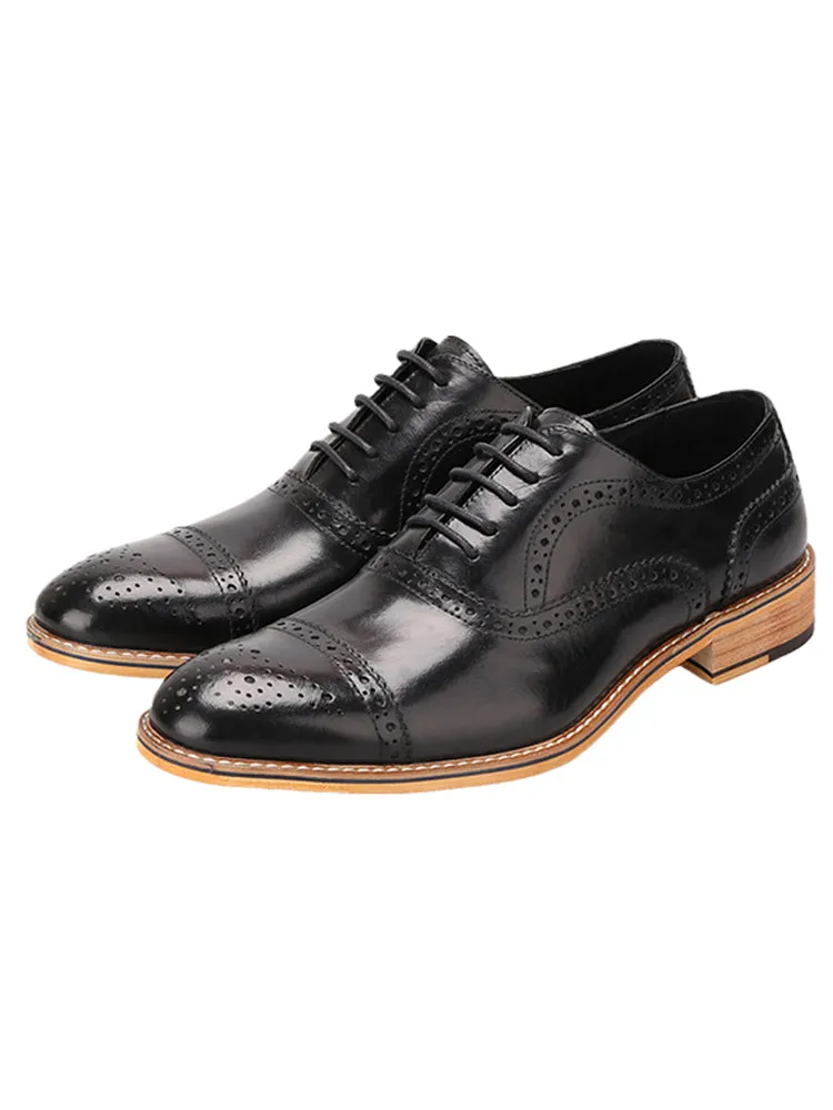 Two-color waxed leather men's shoes Oxford shoes classic European version men's shoes business men's shoes strap casual brogues