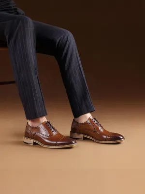 Two-color waxed leather men's shoes Oxford shoes classic European version men's shoes business men's shoes strap casual brogues