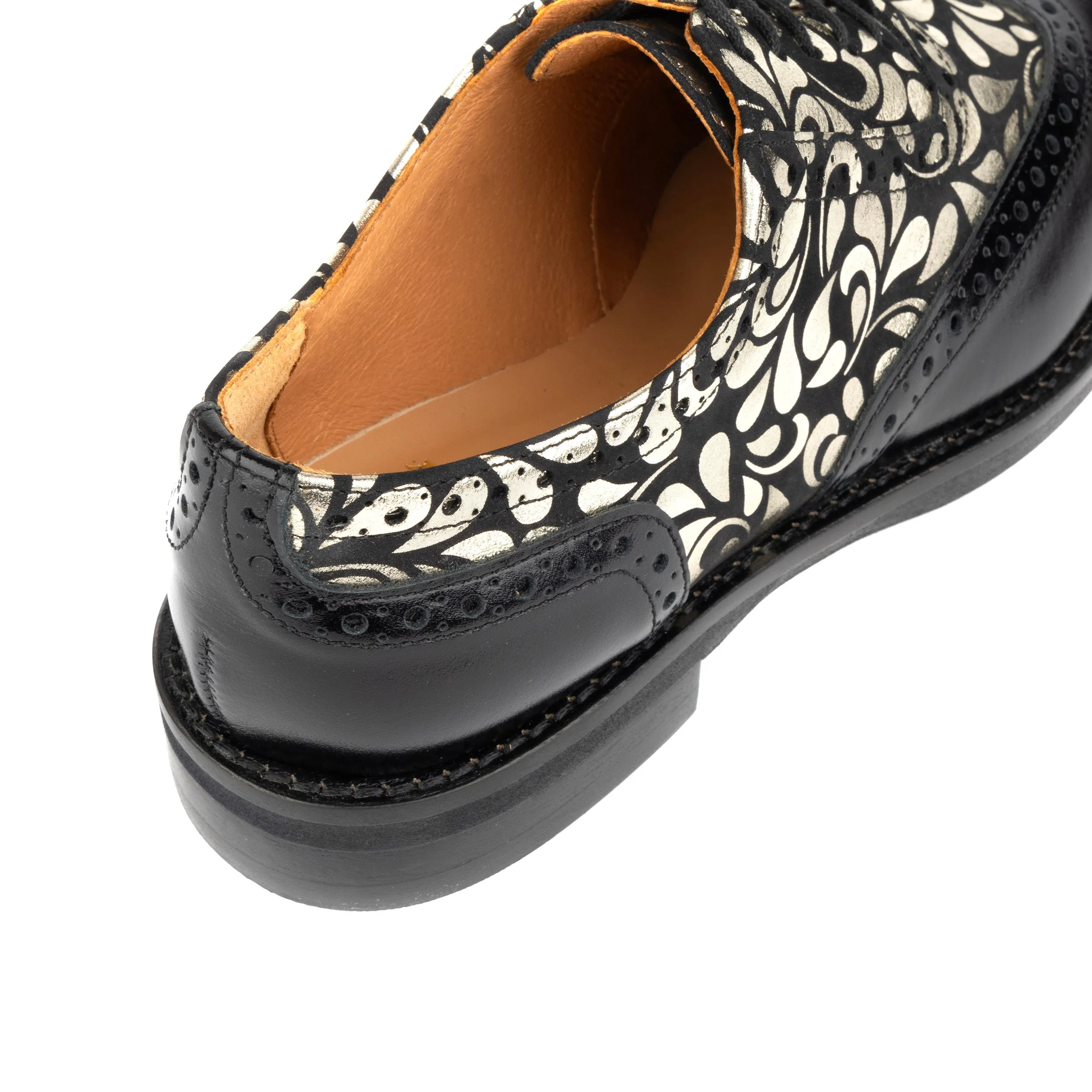 Vivienne - Black & Petals - Women's leather oxford shoe with wingtip and brogue details