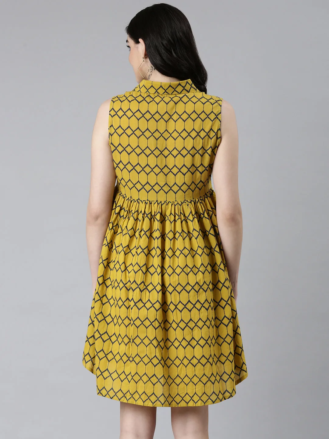 Women Mustard Geometrical A-Line Dress
