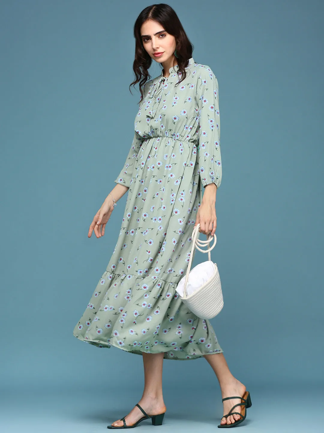 Women's Green Floral A-Line Dress